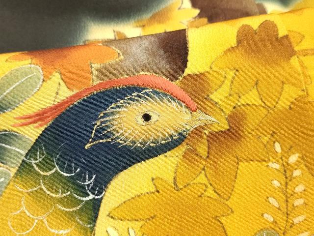 平和屋着物■豪華黒留袖 手描き 刺繍 孔雀草花文 暈し染め 金銀彩 正絹 逸品 DABC8266cm