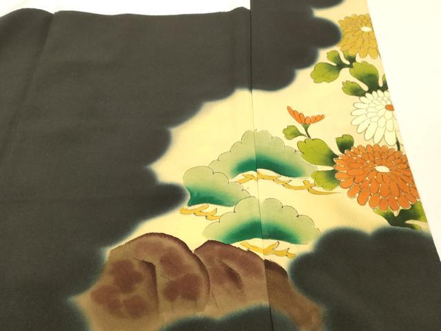 平和屋着物■豪華黒留袖 手描き 刺繍 孔雀草花文 暈し染め 金銀彩 正絹 逸品 DABC8266cm