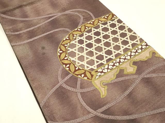 平和屋着物＊夏物 太鼓柄袋帯 駒刺繍 総刺繍 糸巻き文 引箔 正絹 逸品 DABC8268cm