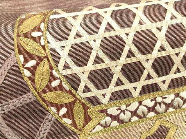 平和屋着物＊夏物 太鼓柄袋帯 駒刺繍 総刺繍 糸巻き文 引箔 正絹 逸品 DABC8268cm