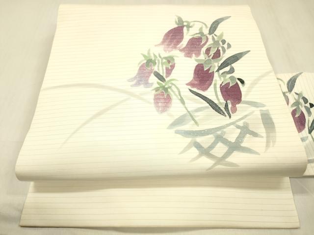 平和屋着物＊夏物 絽塩瀬 九寸名古屋帯 ろうけつ染め 飾花文 銀彩 正絹 逸品 DABC8269cm