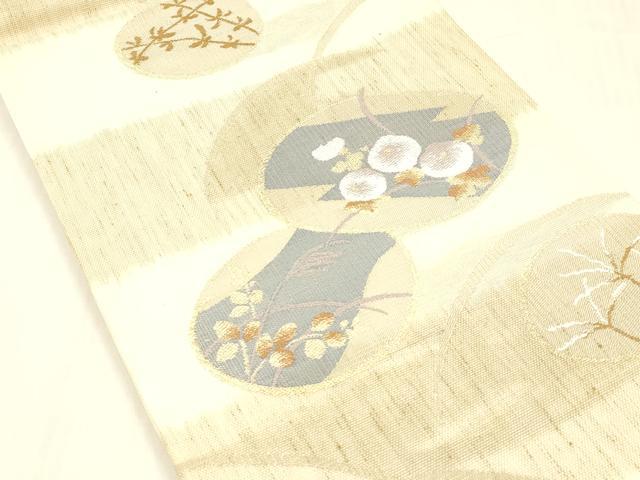平和屋着物＊夏物 西陣 三幸織物謹製 六通柄袋帯 紗まわた 草花文 金糸 証紙付き 正絹 逸品 DABC8270cm