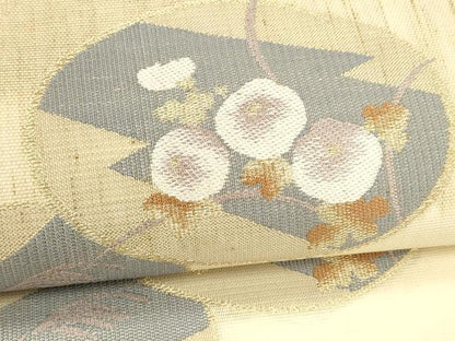 平和屋着物＊夏物 西陣 三幸織物謹製 六通柄袋帯 紗まわた 草花文 金糸 証紙付き 正絹 逸品 DABC8270cm