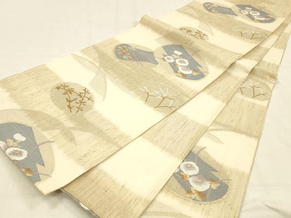平和屋着物＊夏物 西陣 三幸織物謹製 六通柄袋帯 紗まわた 草花文 金糸 証紙付き 正絹 逸品 DABC8270cm