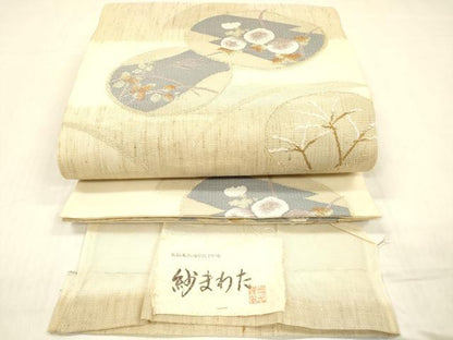平和屋着物＊夏物 西陣 三幸織物謹製 六通柄袋帯 紗まわた 草花文 金糸 証紙付き 正絹 逸品 DABC8270cm