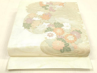 平和屋着物＊夏物 太鼓柄 本袋帯 流水草花文 金銀糸 正絹 逸品 DABC8272cm