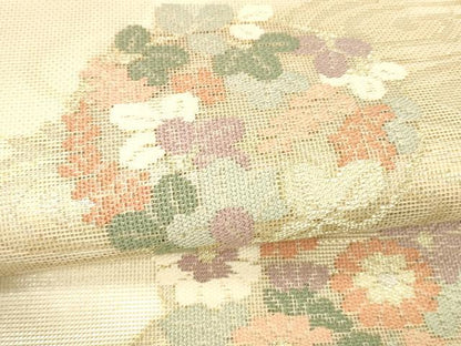 平和屋着物＊夏物 太鼓柄 本袋帯 流水草花文 金銀糸 正絹 逸品 DABC8272cm