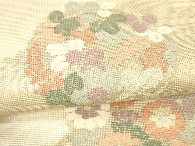 平和屋着物＊夏物 太鼓柄 本袋帯 流水草花文 金銀糸 正絹 逸品 DABC8272cm