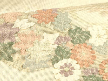 平和屋着物＊夏物 太鼓柄 本袋帯 流水草花文 金銀糸 正絹 逸品 DABC8272cm