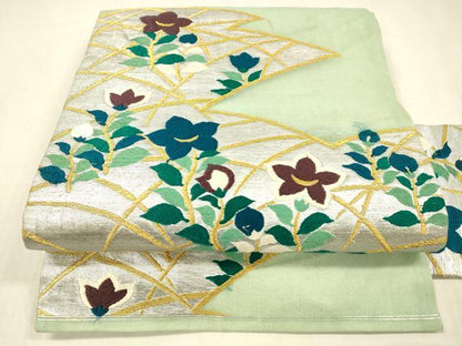 平和屋着物＊夏物 九寸名古屋帯 唐織 草花文 金銀糸 正絹 逸品 DABC8273cm