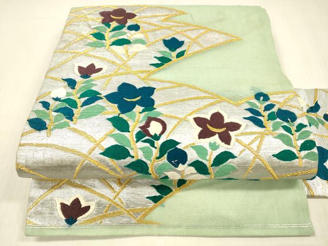 平和屋着物＊夏物 九寸名古屋帯 唐織 草花文 金銀糸 正絹 逸品 DABC8273cm