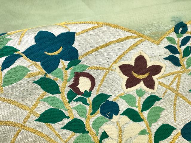平和屋着物＊夏物 九寸名古屋帯 唐織 草花文 金銀糸 正絹 逸品 DABC8273cm