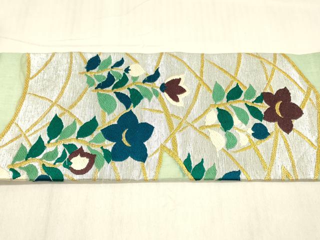 平和屋着物＊夏物 九寸名古屋帯 唐織 草花文 金銀糸 正絹 逸品 DABC8273cm