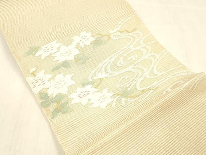 平和屋着物＊夏物 絽綴れ 八寸名古屋帯 流水花文 金銀糸 正絹 逸品 DABC8277cm