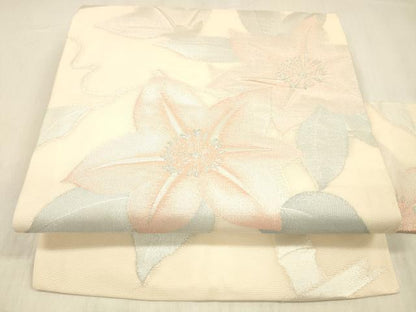 平和屋着物＊夏物 九寸名古屋帯 竹垣蔦の葉花文 銀糸 正絹 逸品 DABC8280cm