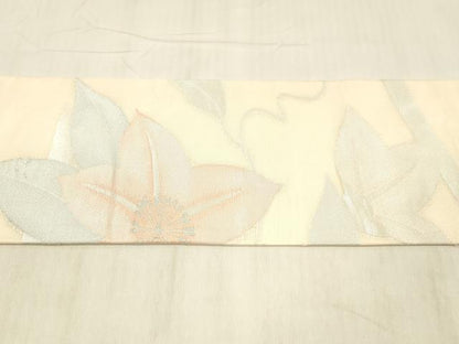 平和屋着物＊夏物 九寸名古屋帯 竹垣蔦の葉花文 銀糸 正絹 逸品 DABC8280cm