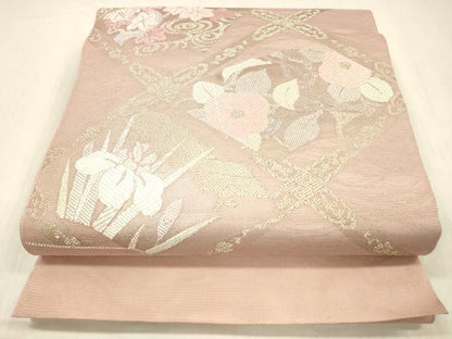 平和屋着物＊夏物 太鼓柄 本袋帯 唐織 流水草花文 金糸 正絹 逸品 DABC8282cm