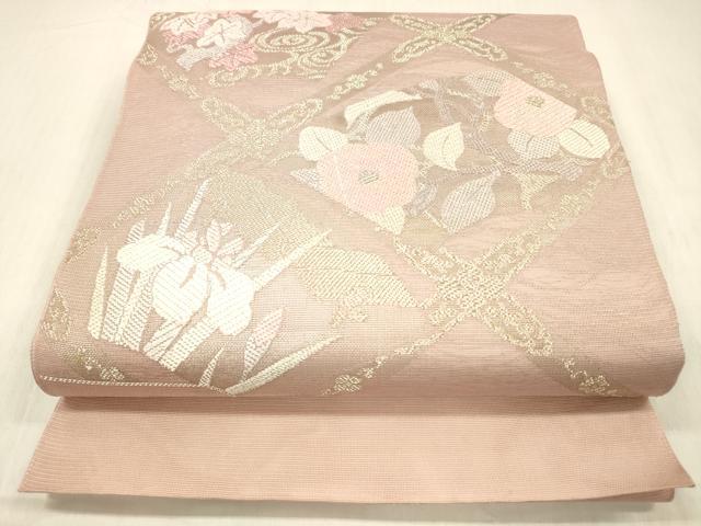 平和屋着物＊夏物 太鼓柄 本袋帯 唐織 流水草花文 金糸 正絹 逸品 DABC8282cm
