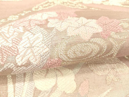 平和屋着物＊夏物 太鼓柄 本袋帯 唐織 流水草花文 金糸 正絹 逸品 DABC8282cm