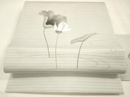 平和屋着物＊夏物 絽塩瀬 九寸名古屋帯 手描き 草花文 金彩 正絹 逸品 DABC8285cm