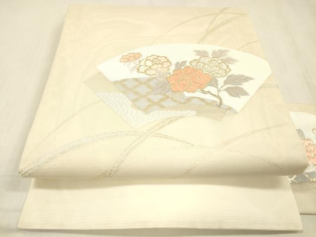 平和屋着物＊夏物 九寸名古屋帯 唐織 地紙草花文 金銀糸 正絹 逸品 DABC8286cm