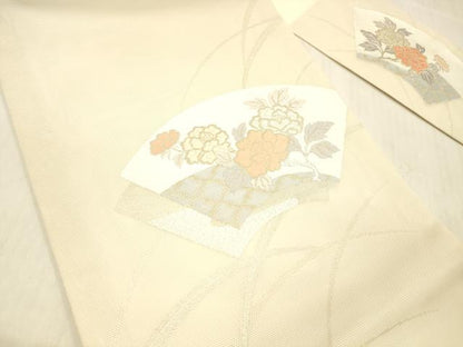 平和屋着物＊夏物 九寸名古屋帯 唐織 地紙草花文 金銀糸 正絹 逸品 DABC8286cm