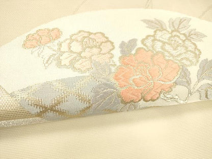 平和屋着物＊夏物 九寸名古屋帯 唐織 地紙草花文 金銀糸 正絹 逸品 DABC8286cm