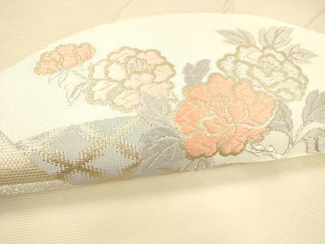 平和屋着物＊夏物 九寸名古屋帯 唐織 地紙草花文 金銀糸 正絹 逸品 DABC8286cm