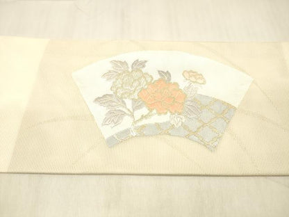平和屋着物＊夏物 九寸名古屋帯 唐織 地紙草花文 金銀糸 正絹 逸品 DABC8286cm