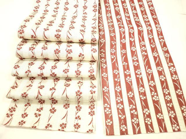 平和屋着物＊夏物 両面 半幅帯 草花間道 DABC8290cm