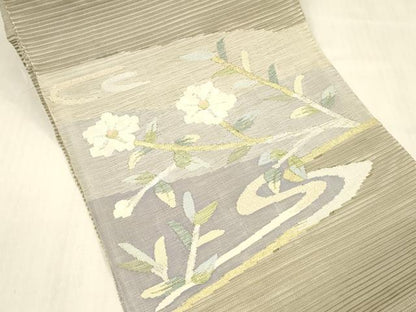 平和屋着物＊夏物 絽綴れ 八寸名古屋帯 流水枝花文 金銀糸 正絹 逸品 DABC8292cm