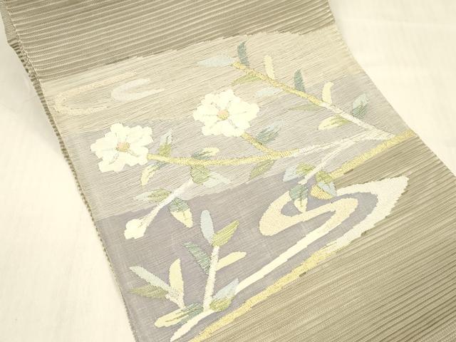 平和屋着物＊夏物 絽綴れ 八寸名古屋帯 流水枝花文 金銀糸 正絹 逸品 DABC8292cm