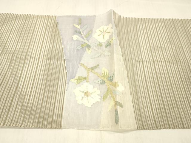 平和屋着物＊夏物 絽綴れ 八寸名古屋帯 流水枝花文 金銀糸 正絹 逸品 DABC8292cm