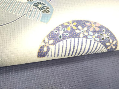 平和屋着物＊夏物 松煙染の第一人者 川島草苑 九寸名古屋帯 草花櫛文 金彩 鈴乃屋扱い 正絹 逸品 DABC8296cm