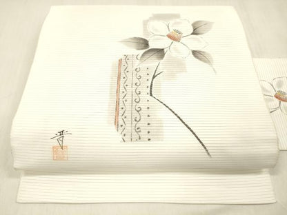 平和屋着物＊夏物 八寸名古屋帯 作家物 手描き 枝花文 DABC8300cm
