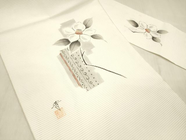 平和屋着物＊夏物 八寸名古屋帯 作家物 手描き 枝花文 DABC8300cm