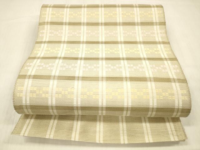 平和屋着物＊夏物 八寸名古屋帯 花織 格子抽象文 正絹 逸品 DABC8302cm