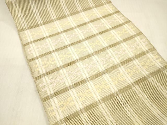 平和屋着物＊夏物 八寸名古屋帯 花織 格子抽象文 正絹 逸品 DABC8302cm