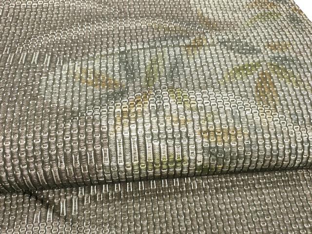 平和屋着物＊夏物 太鼓柄袋帯 草葉文 黒地 銀糸 正絹 逸品 DABC8303cm