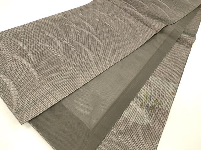 平和屋着物＊夏物 太鼓柄袋帯 草葉文 黒地 銀糸 正絹 逸品 DABC8303cm