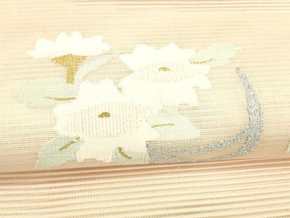 平和屋着物＊夏物 絽綴れ 八寸名古屋帯 草花文 金銀糸 正絹 逸品 DABC8304cm