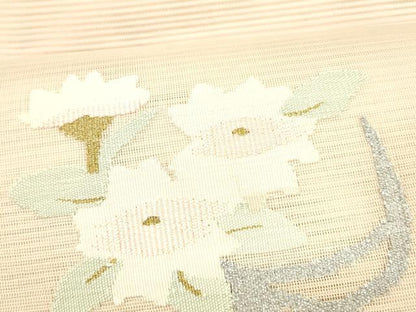 平和屋着物＊夏物 絽綴れ 八寸名古屋帯 草花文 金銀糸 正絹 逸品 DABC8304cm
