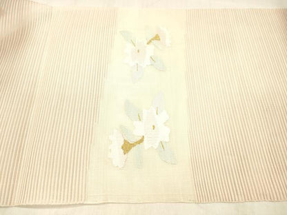 平和屋着物＊夏物 絽綴れ 八寸名古屋帯 草花文 金銀糸 正絹 逸品 DABC8304cm