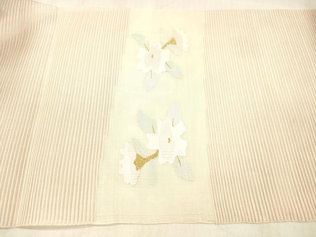 平和屋着物＊夏物 絽綴れ 八寸名古屋帯 草花文 金銀糸 正絹 逸品 DABC8304cm
