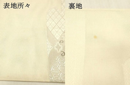 平和屋着物＊夏物 太鼓柄袋帯 唐織 駒刺繍 草花文 銀糸 正絹 逸品 DABC8309cm