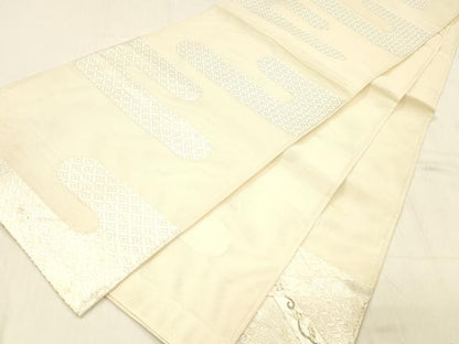 平和屋着物＊夏物 太鼓柄袋帯 唐織 駒刺繍 草花文 銀糸 正絹 逸品 DABC8309cm