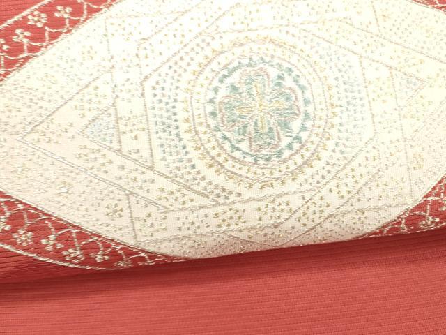 平和屋着物＊夏物 絽綴れ 八寸名古屋帯 花菱文 金銀糸 正絹 逸品 DABC8310cm