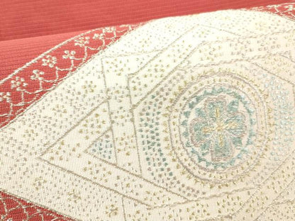 平和屋着物＊夏物 絽綴れ 八寸名古屋帯 花菱文 金銀糸 正絹 逸品 DABC8310cm