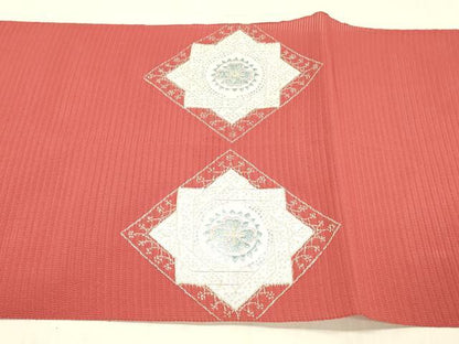 平和屋着物＊夏物 絽綴れ 八寸名古屋帯 花菱文 金銀糸 正絹 逸品 DABC8310cm
