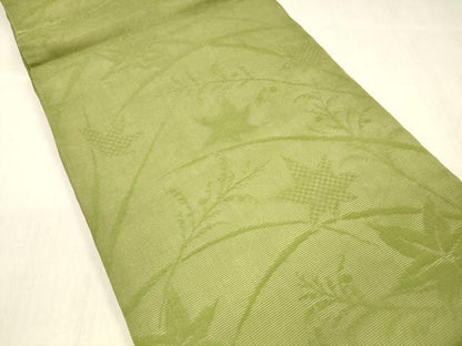 平和屋着物＊夏物 九寸開き名古屋帯 草葉文 青丹色 正絹 逸品 DABC8312cm